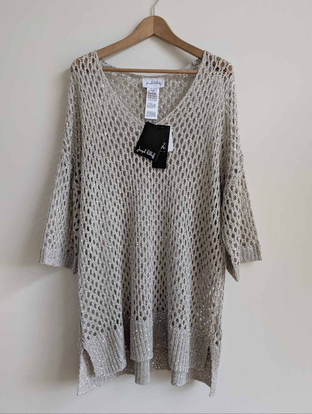 NWT Joseph Ribkoff XXL Loose Open Knit Sweater Top Ivory Greige Shimmer